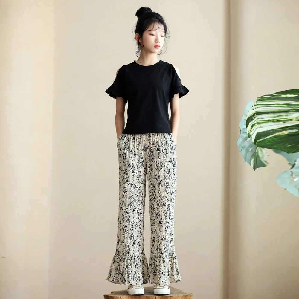 碎花喇叭裤/ 露肩上衣 Floral Flared Pants/ Cutout Tops