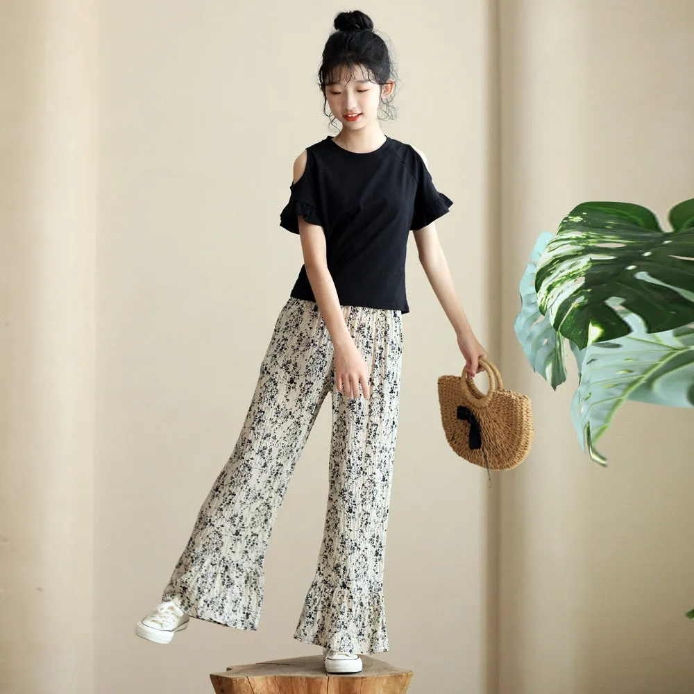 碎花喇叭裤/ 露肩上衣 Floral Flared Pants/ Cutout Tops
