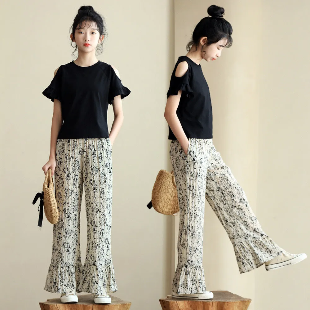 碎花喇叭裤/ 露肩上衣 Floral Flared Pants/ Cutout Tops