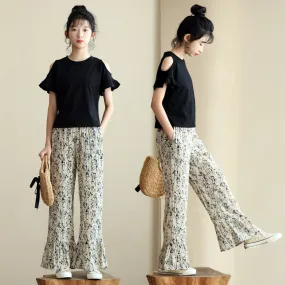 碎花喇叭裤/ 露肩上衣 Floral Flared Pants/ Cutout Tops