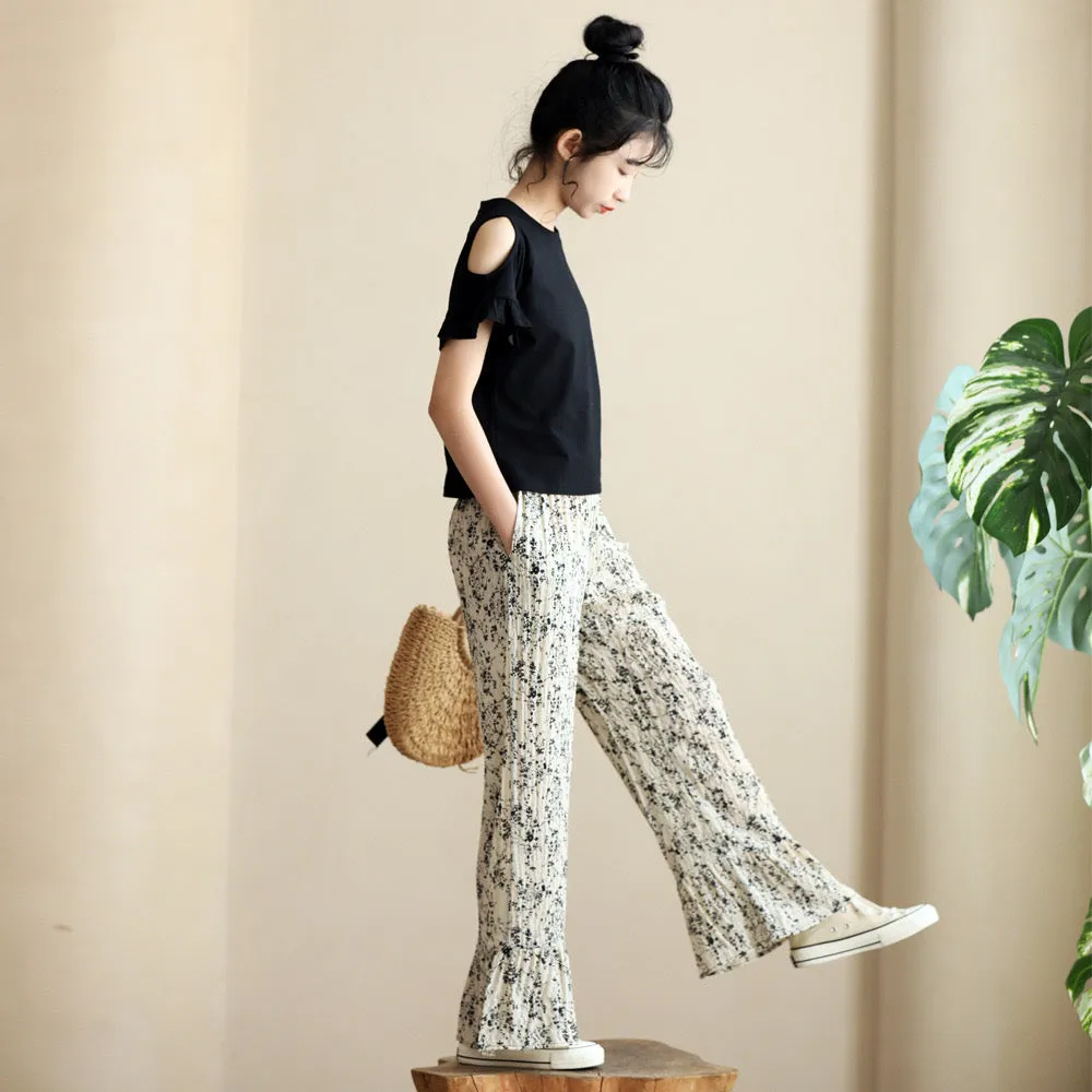 碎花喇叭裤/ 露肩上衣 Floral Flared Pants/ Cutout Tops