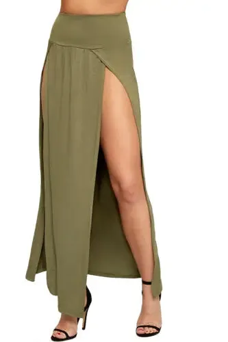 2023 New Arrival High Waisted Sexy Womens Double Slits Summer Solid Long Maxi Skirt Wholesale 51 Valentine's Day Gifts