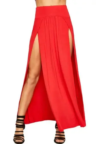 2023 New Arrival High Waisted Sexy Womens Double Slits Summer Solid Long Maxi Skirt Wholesale 51 Valentine's Day Gifts