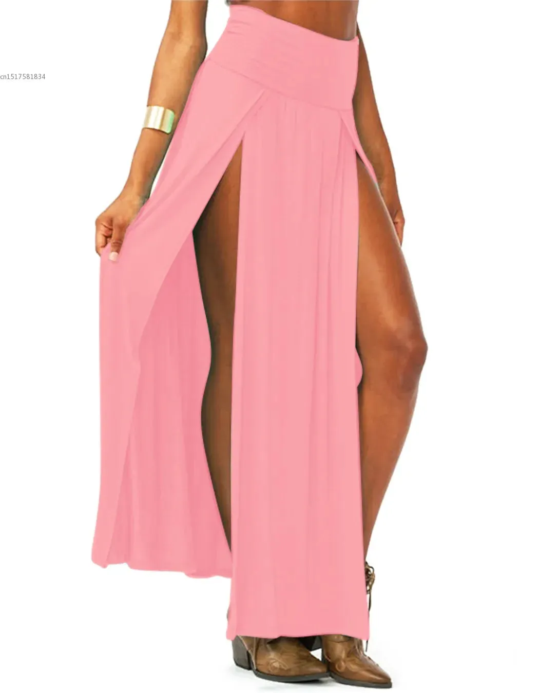 2023 New Arrival High Waisted Sexy Womens Double Slits Summer Solid Long Maxi Skirt Wholesale 51 Valentine's Day Gifts