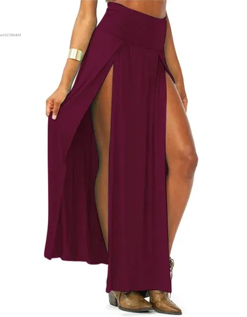 2023 New Arrival High Waisted Sexy Womens Double Slits Summer Solid Long Maxi Skirt Wholesale 51 Valentine's Day Gifts