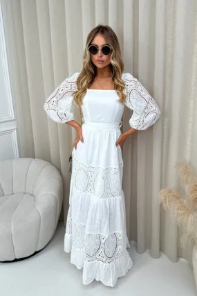 Abigail white broderie anglaise puff sleeve maxi dress