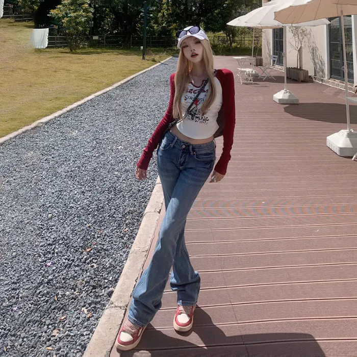 Aiertu y2k outfits Autumn and Winter American Retro Hot Girl Low Waist Flared Pants Simple Slim Slimming Stretch Jeans
