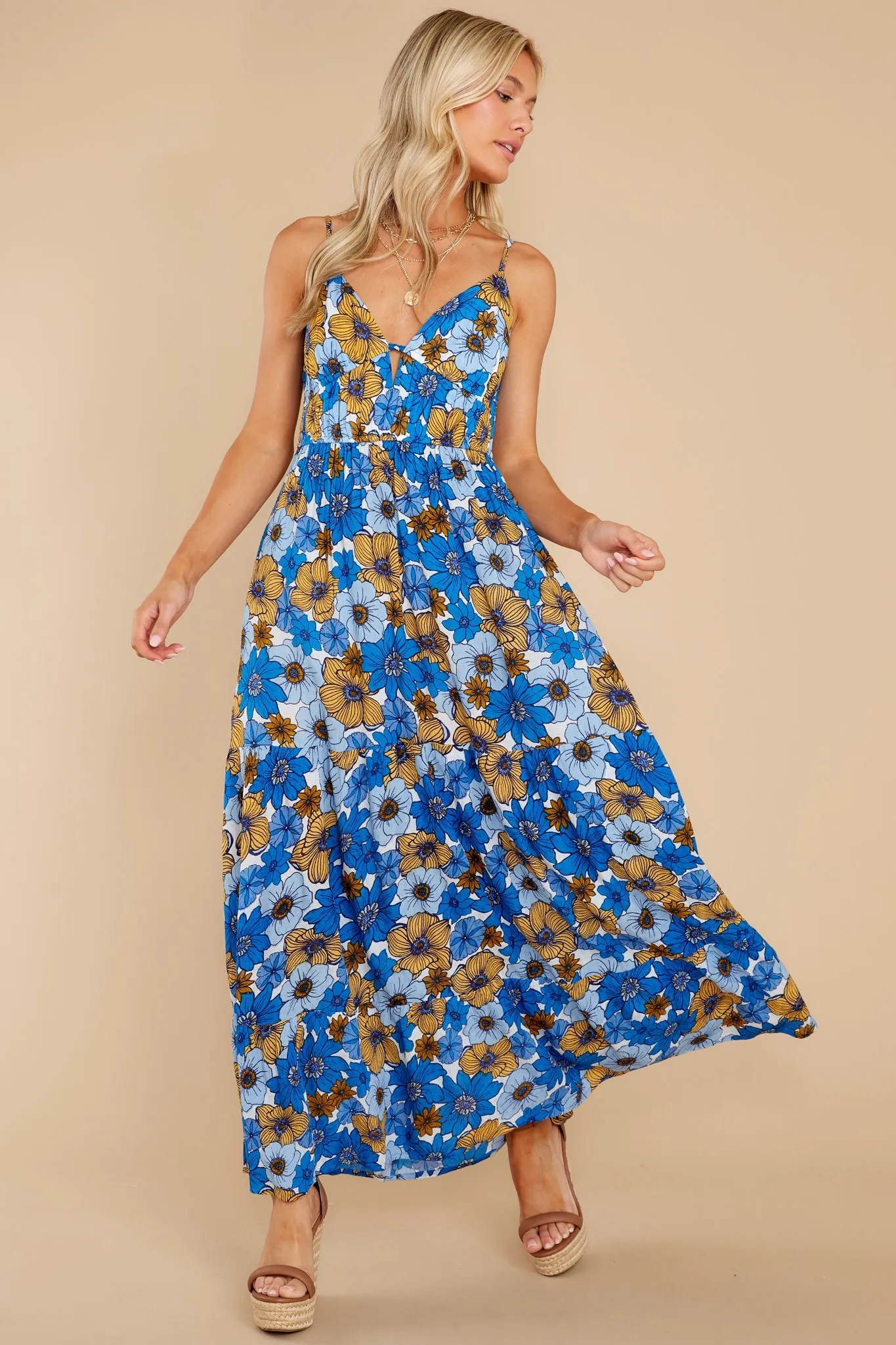 American Beauty Royal Blue Floral Maxi Dress