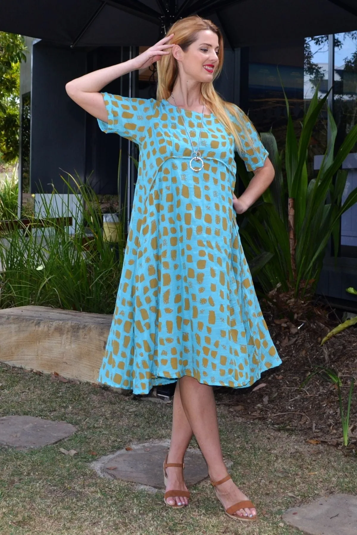 Aqua Mustard Midi Tunic Dress