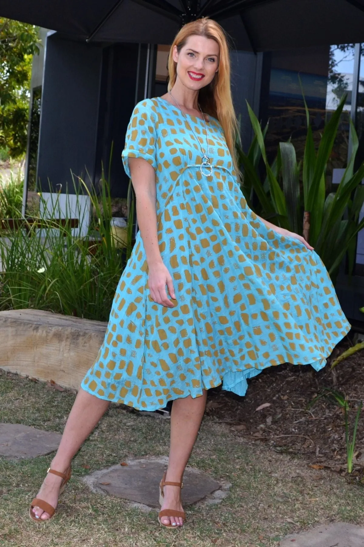 Aqua Mustard Midi Tunic Dress