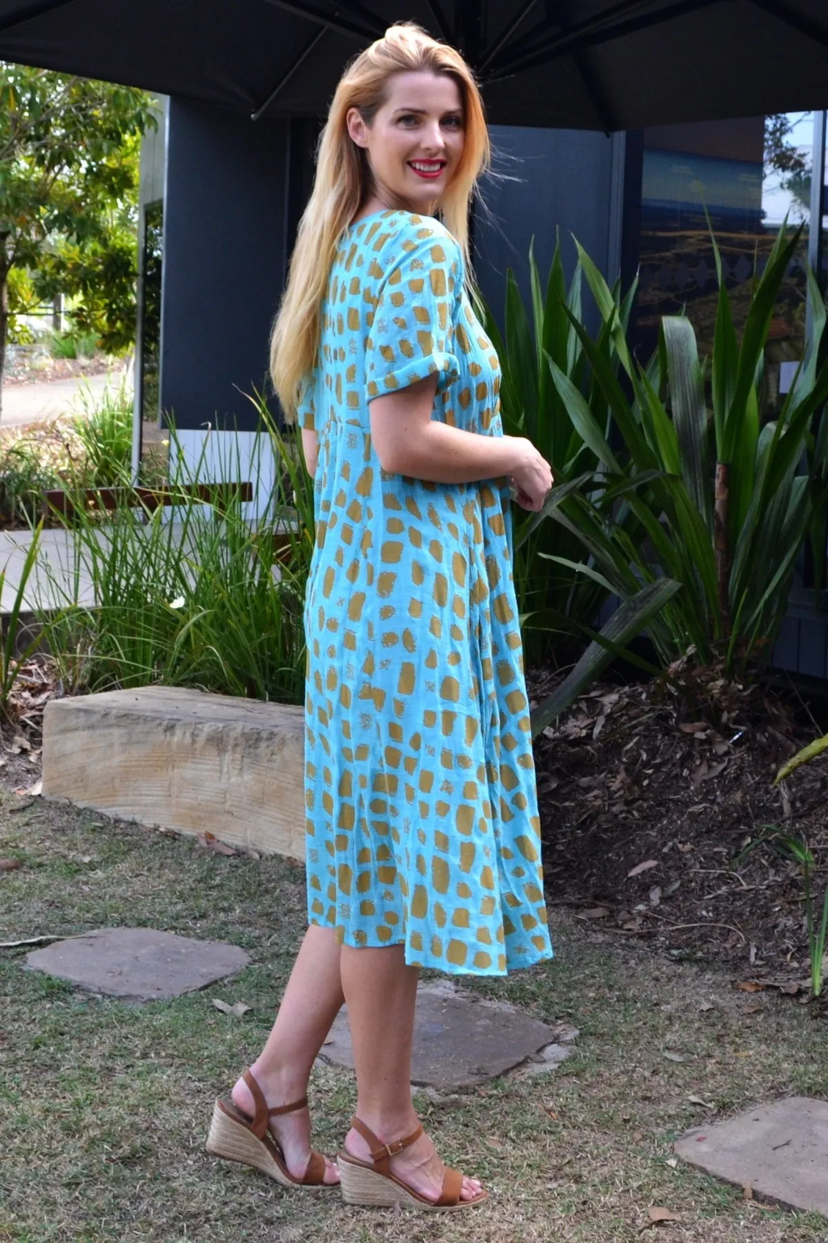 Aqua Mustard Midi Tunic Dress