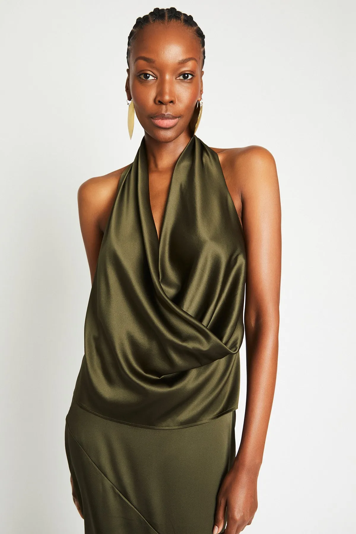   Beryll Poppy Silk Top | Olive