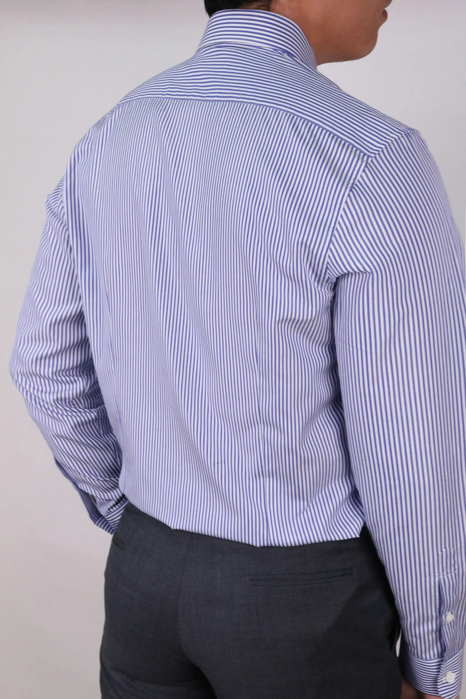 Blue Poplin Striped Long Sleeve Business Shirt