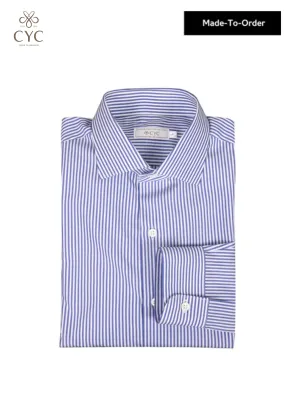Blue Poplin Striped Long Sleeve Business Shirt