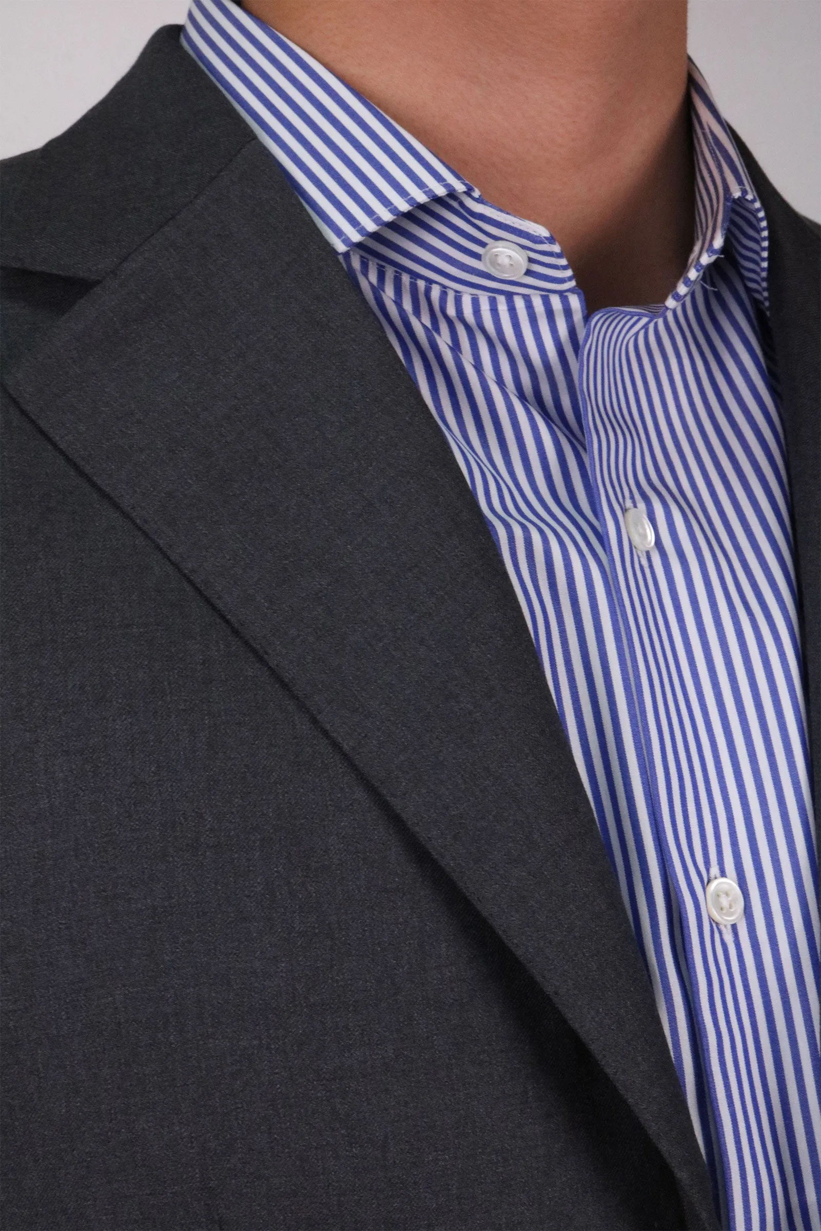Blue Poplin Striped Long Sleeve Business Shirt