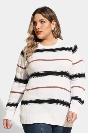 Contrast Striped Woolen Pullover Sweater