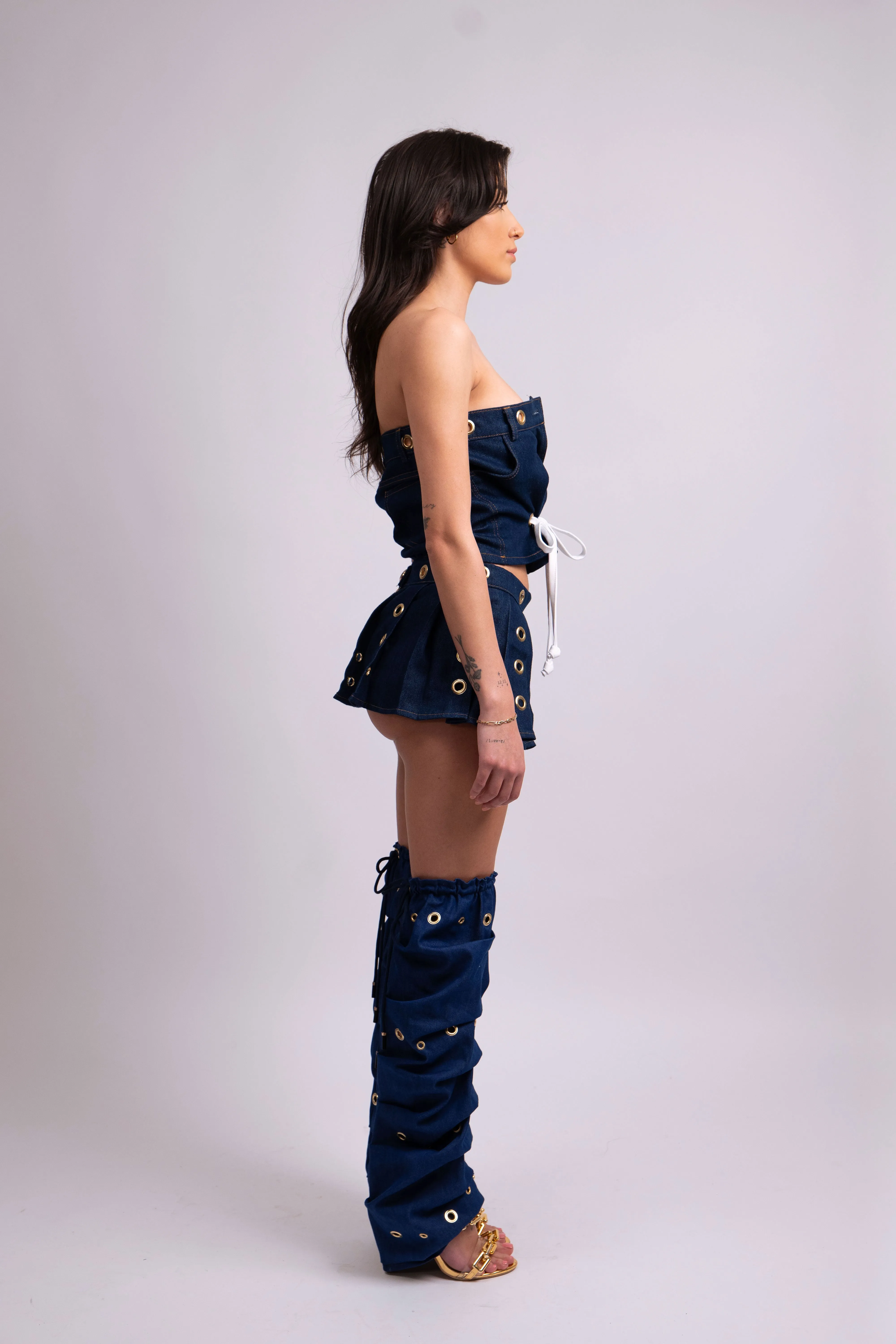 Destiny Pleated Denim Mini Skirt