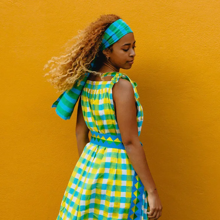 Donna Scarf in Green Blue Cabana Stripe