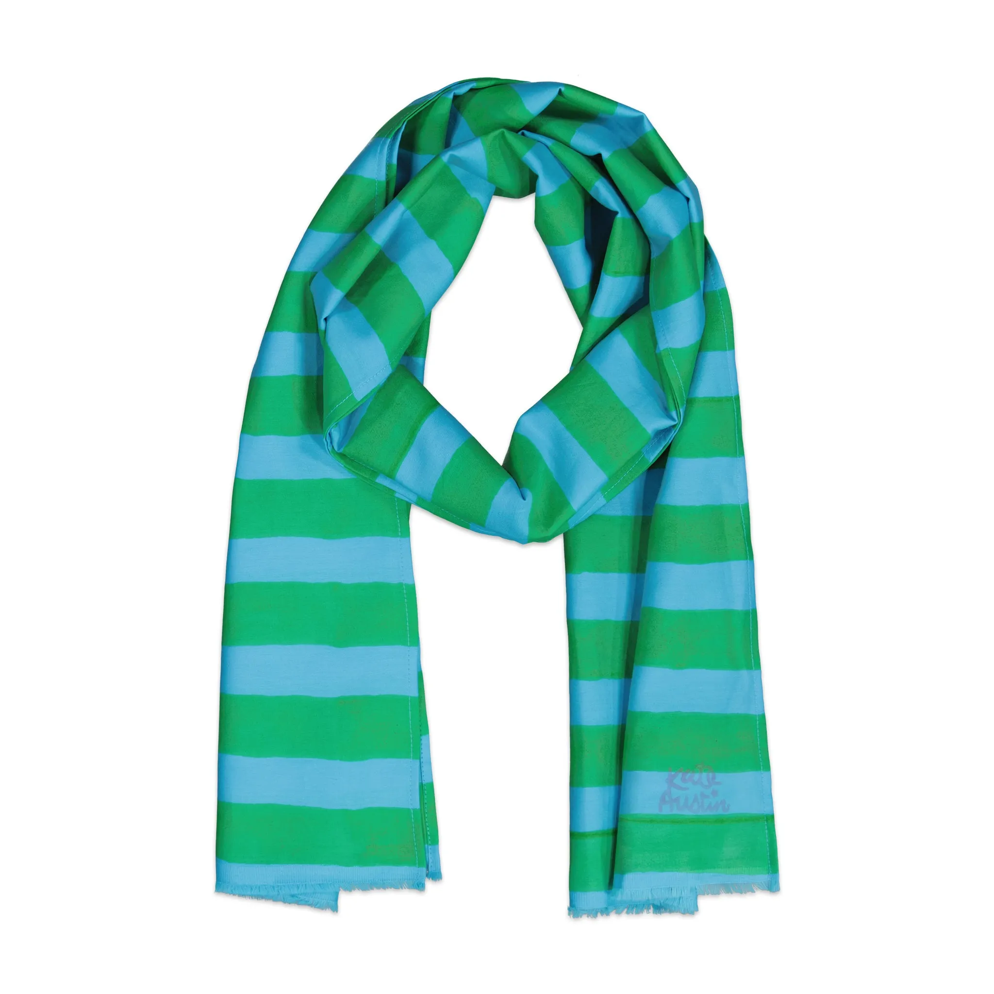 Donna Scarf in Green Blue Cabana Stripe