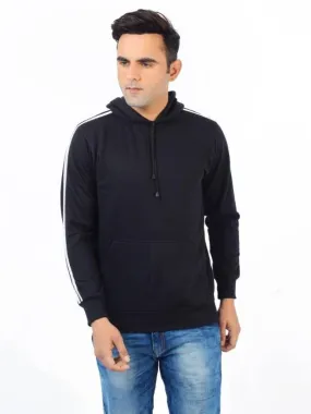 Elegant Black Cotton Self Design Hoodies For Men