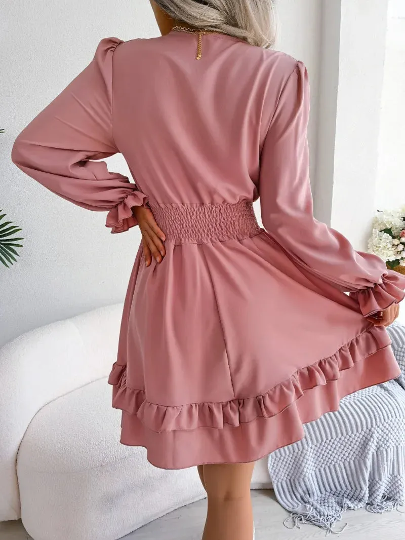 Elegant Flare Sleeves Summer Women's Casual Lace-Up Bow Mini Dress