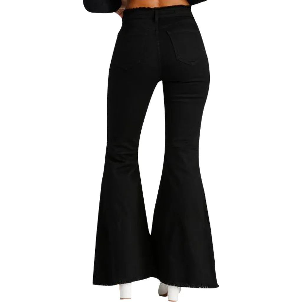 Flytonnshop business casual outfits Fashion Wide Leg Knee Ripped Denim Flared Pants