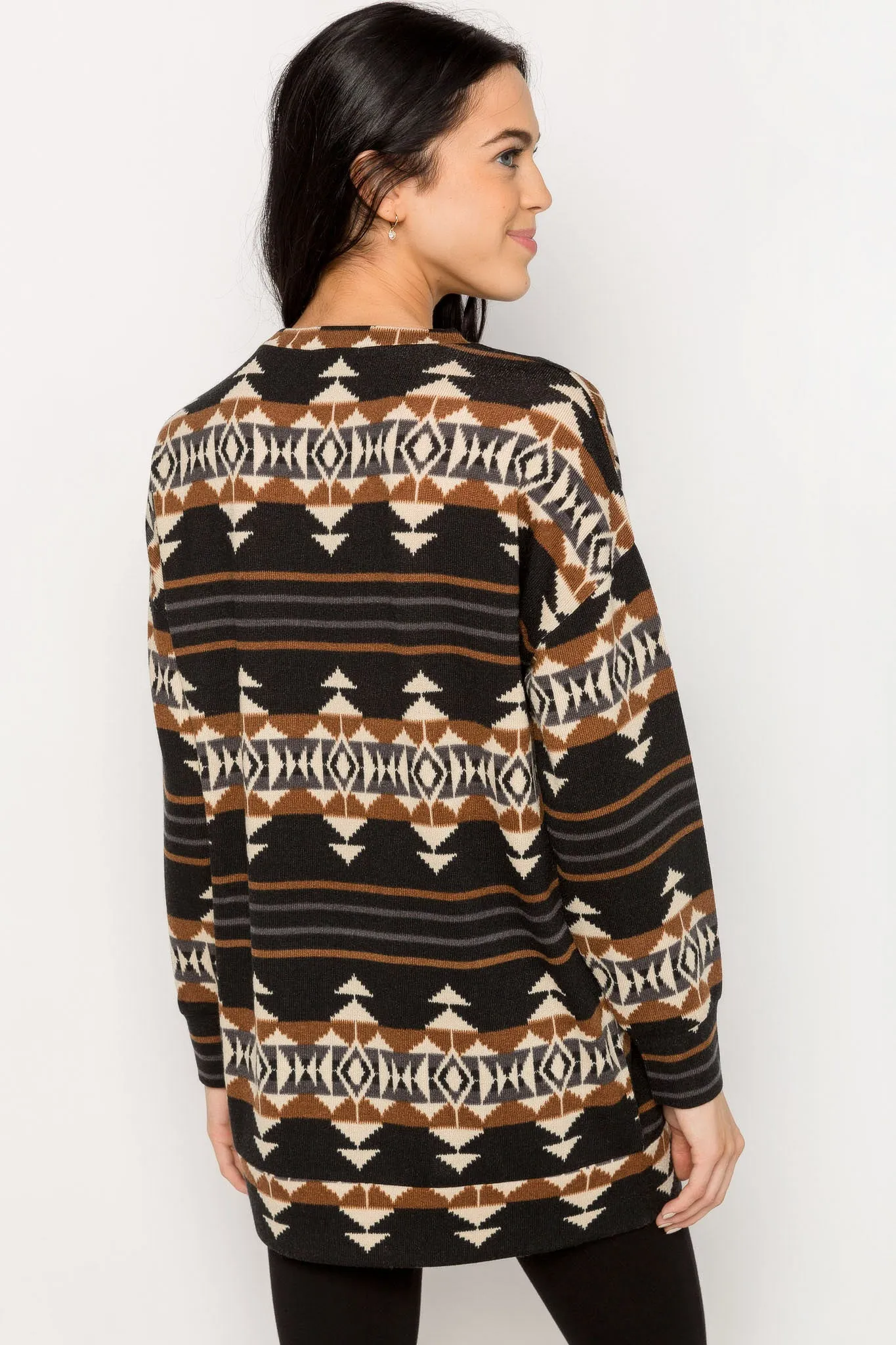 Geometric Print Long-Sleeve Tunic Top