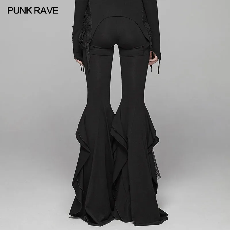 Gothic Big Pendulum Trousers Flared Stitched Lace Pants