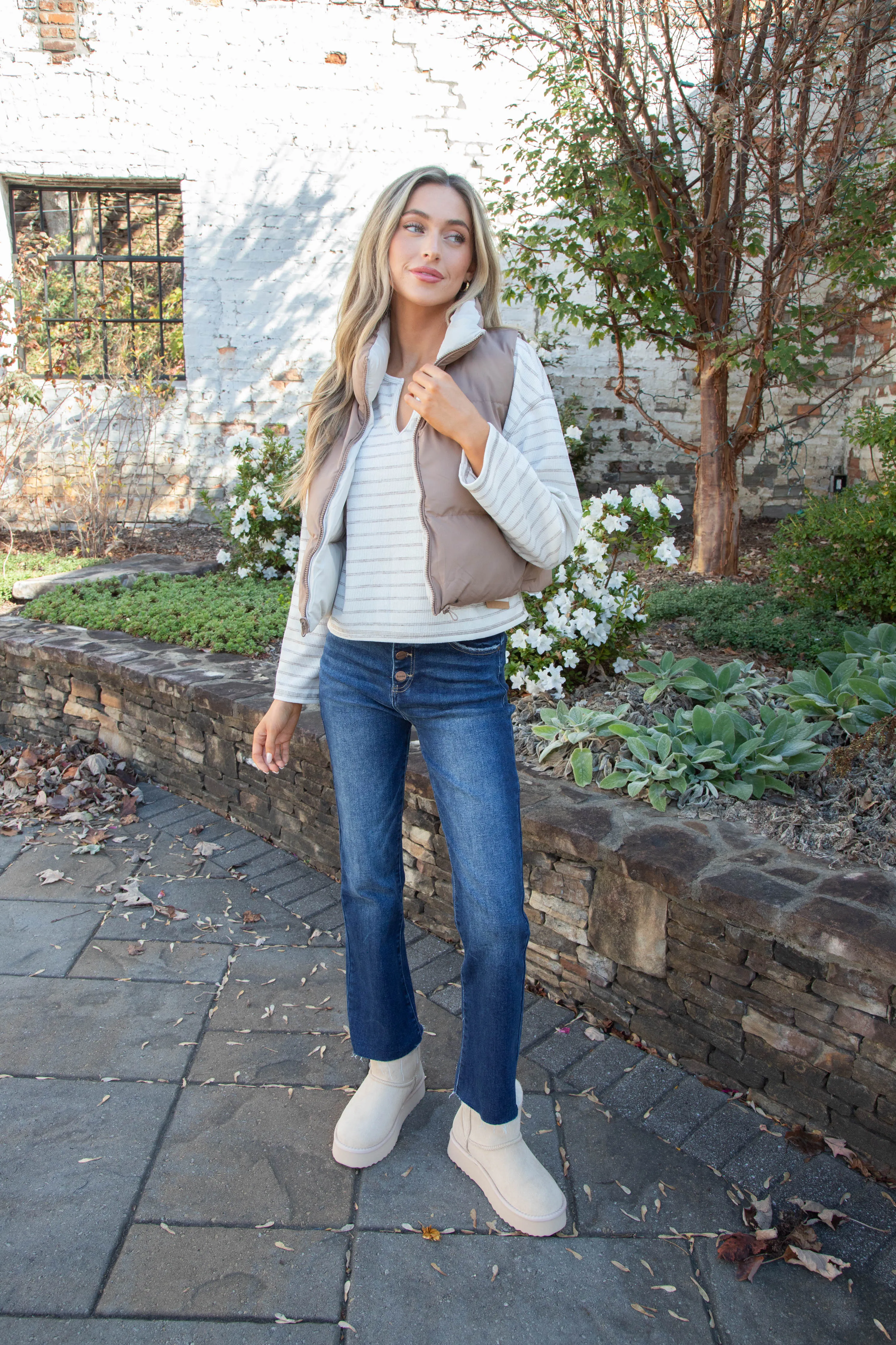 Gracey Reversible Crop Vest, Light Mocha