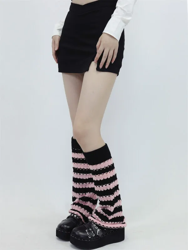 Hollow-out black pink y2k leg warmers