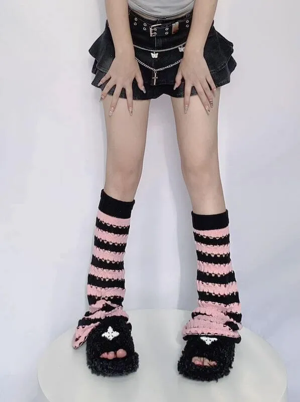 Hollow-out black pink y2k leg warmers