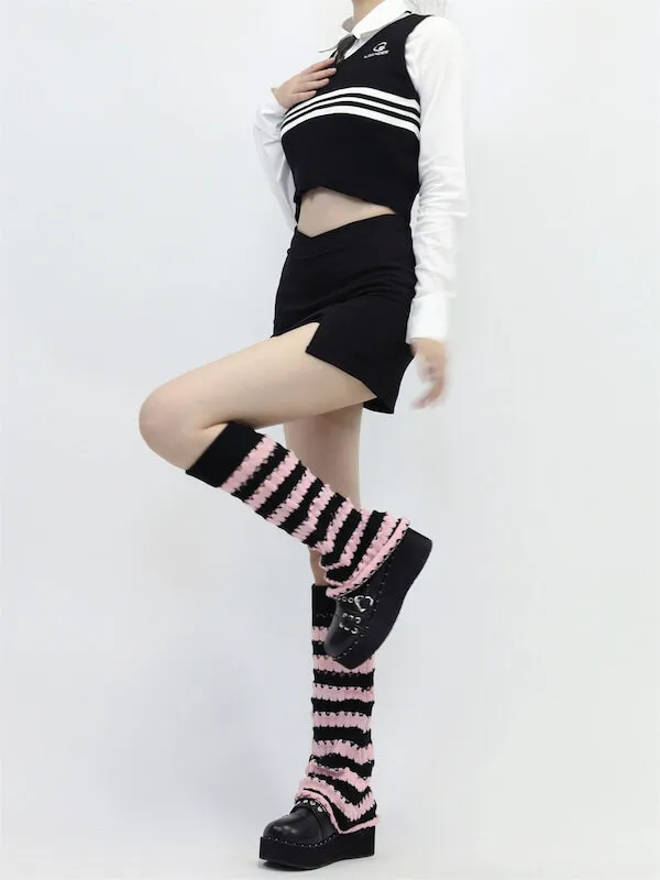 Hollow-out black pink y2k leg warmers