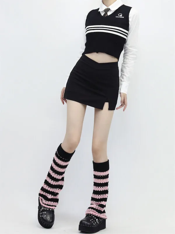 Hollow-out black pink y2k leg warmers