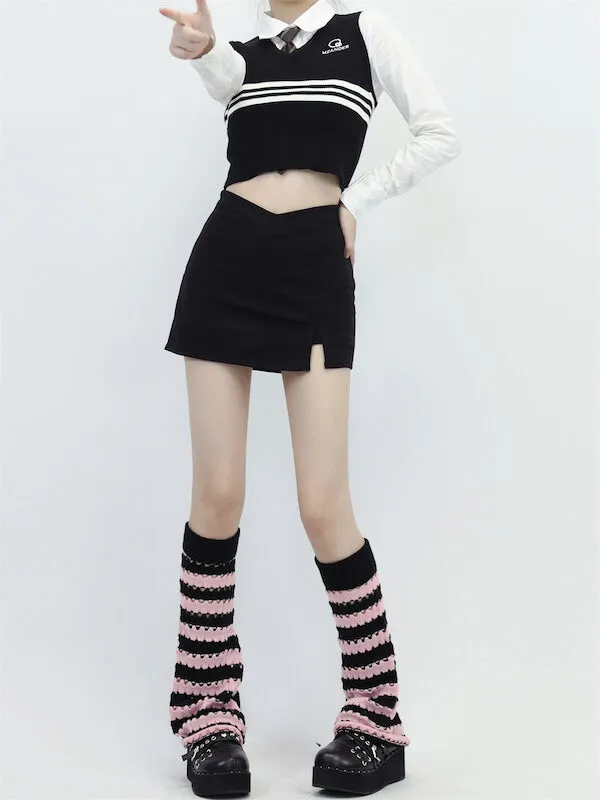 Hollow-out black pink y2k leg warmers