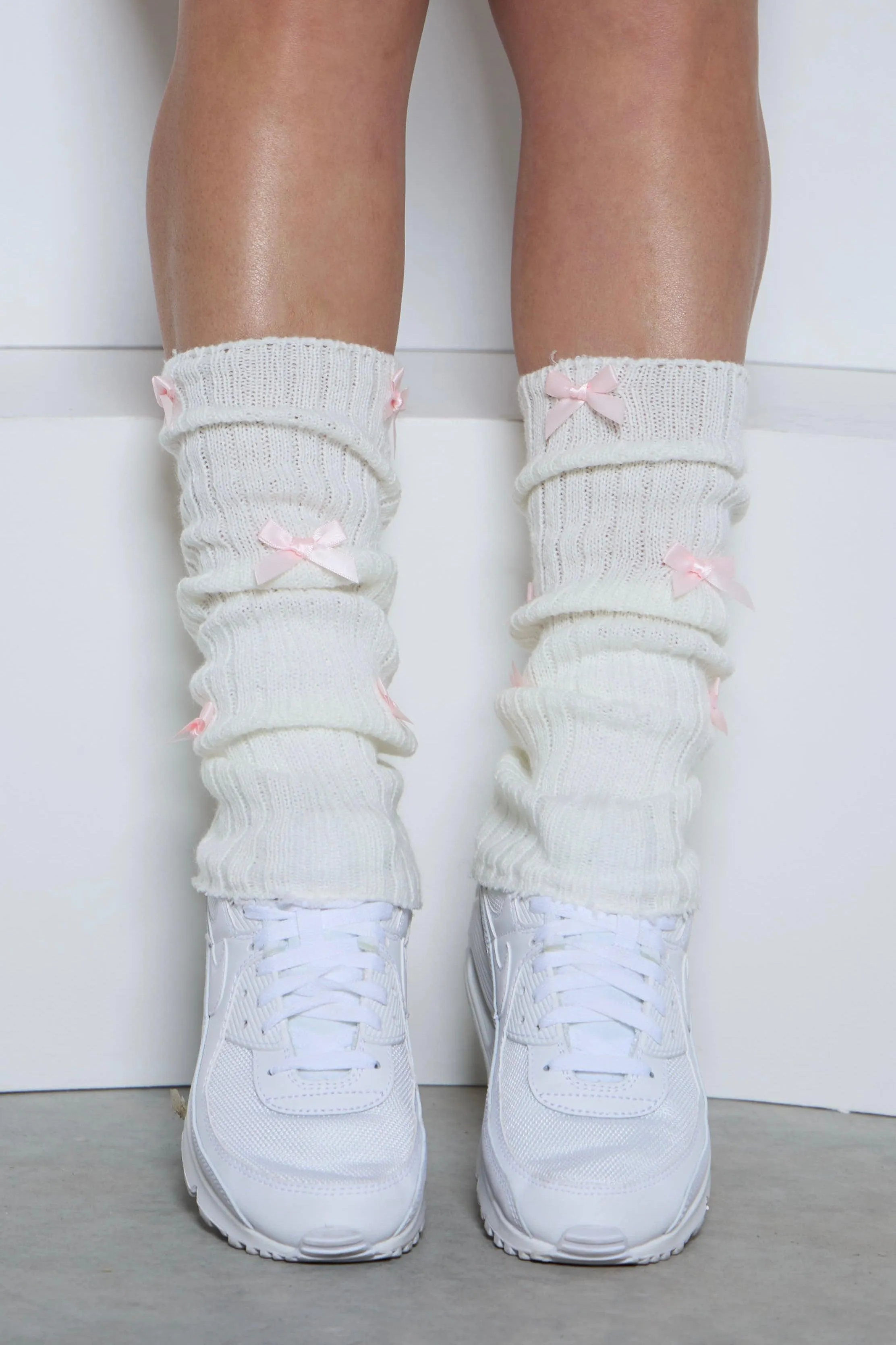 Ivory and Pink Bow Leg Warmers