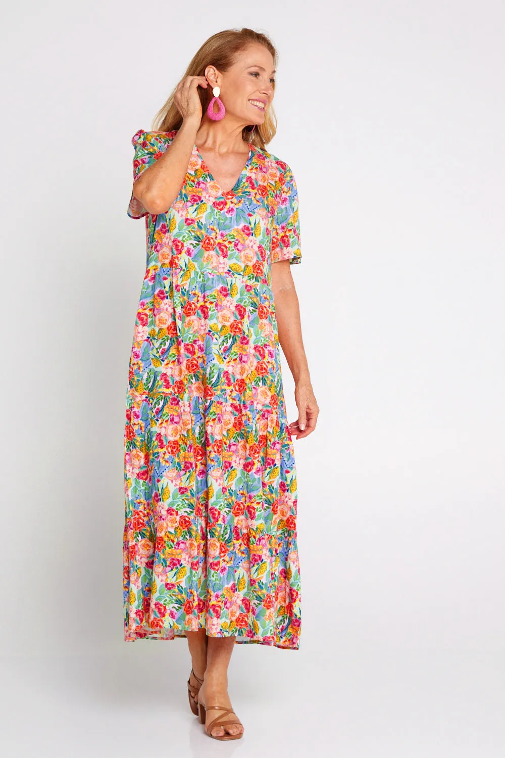 Patrice Cotton & Linen Dress - Bright Floral