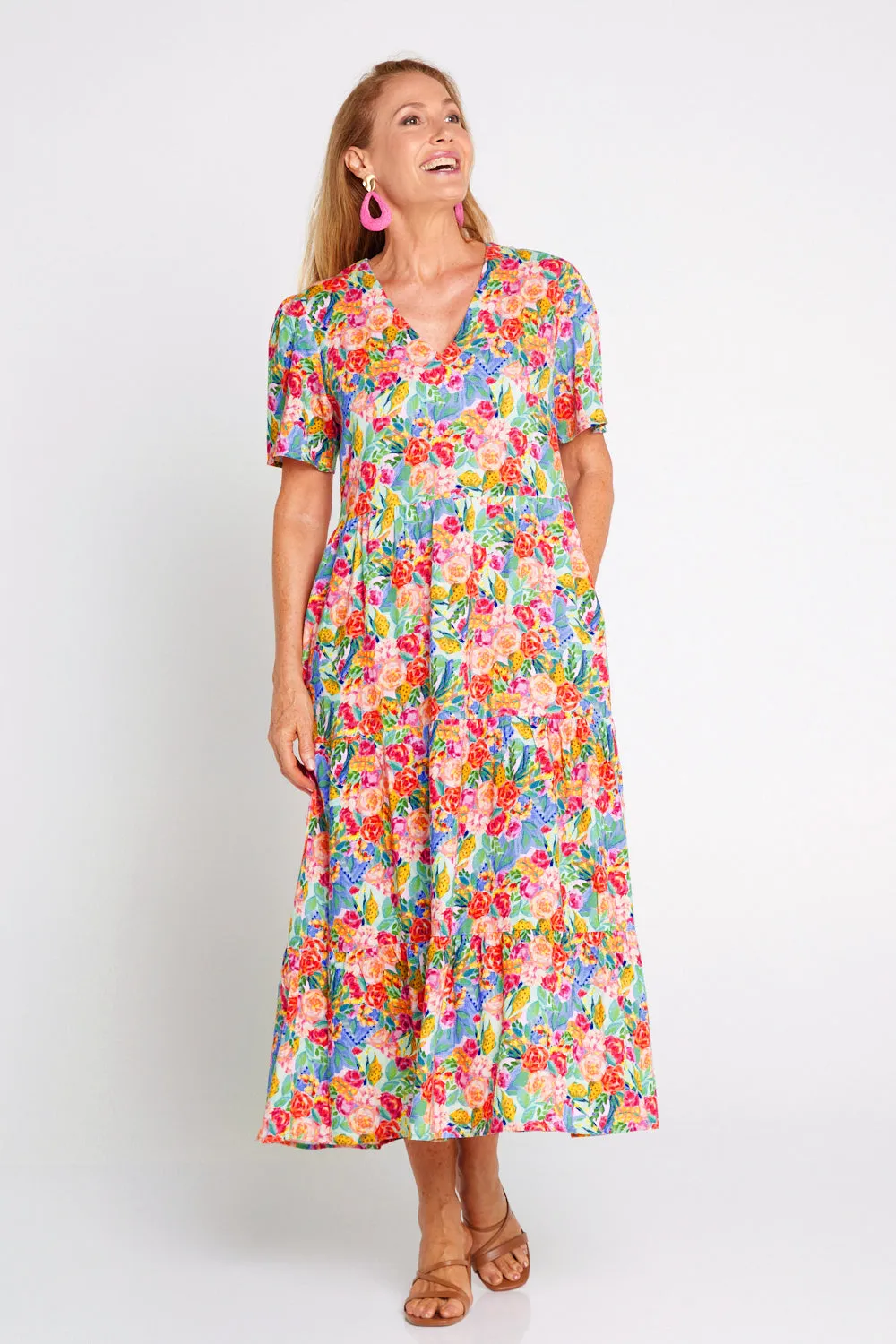 Patrice Cotton & Linen Dress - Bright Floral