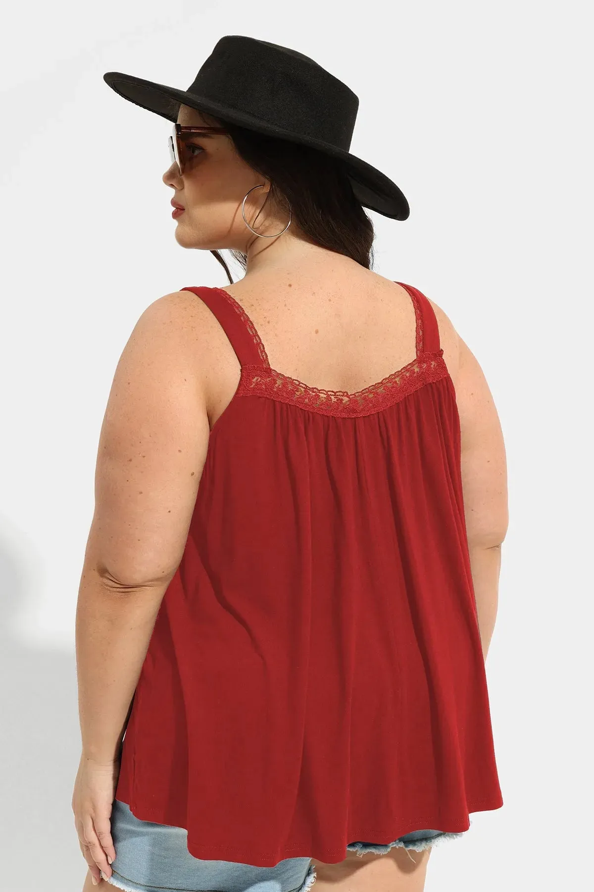 Ritera Sexy Lace Square Neckline Pleated Tunic Tank