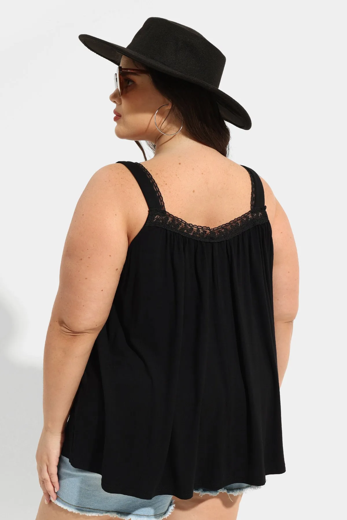 Ritera Sexy Lace Square Neckline Pleated Tunic Tank