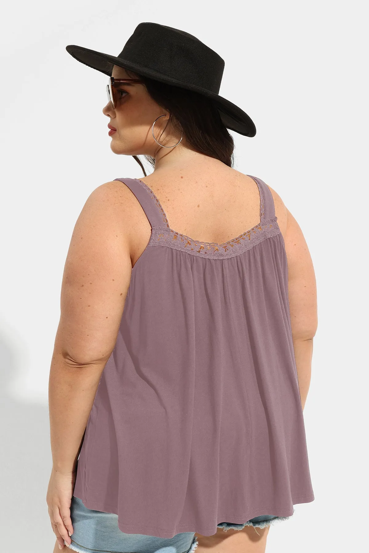 Ritera Sexy Lace Square Neckline Pleated Tunic Tank