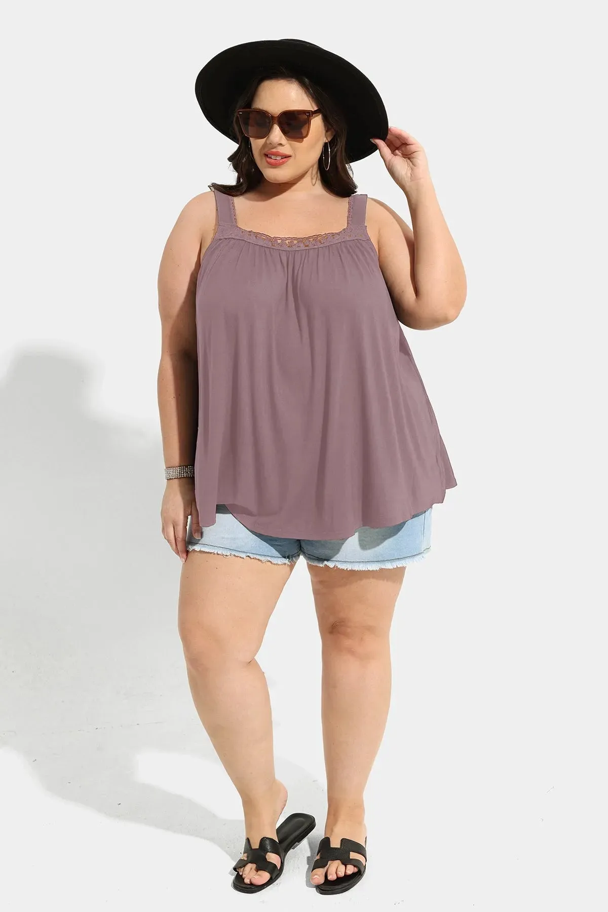 Ritera Sexy Lace Square Neckline Pleated Tunic Tank