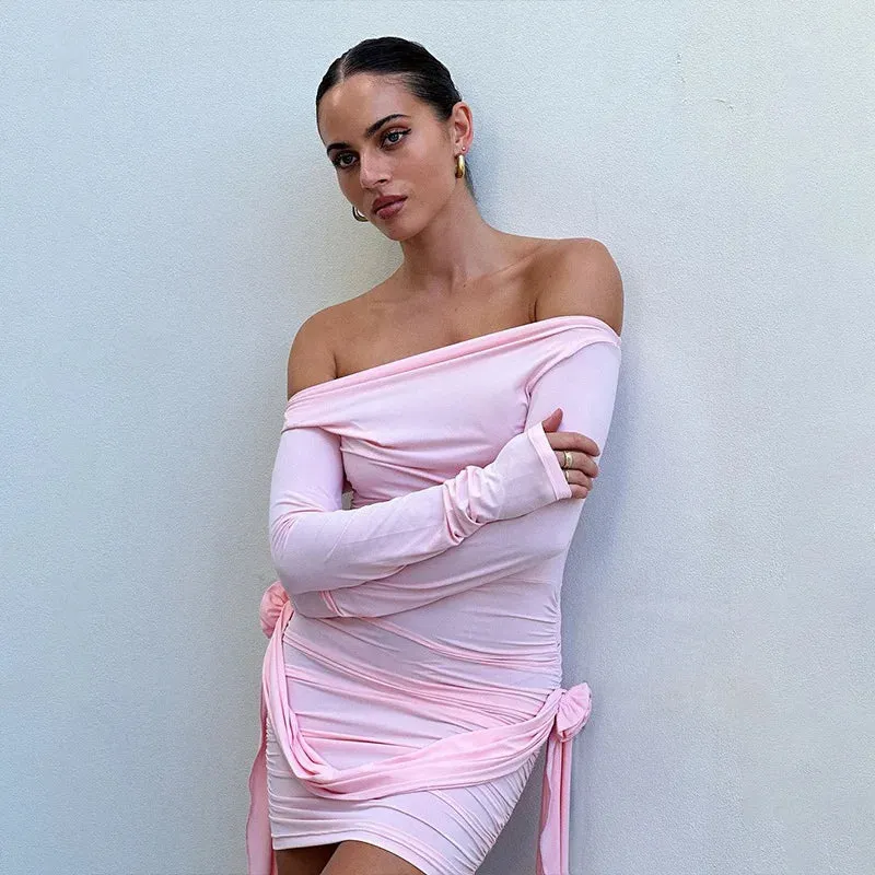 Sexy Solid Women Slim Mini Long Summer Holiday Flower Casual 2024 Elegant Sexy Fashion Sleeved Dress Dress