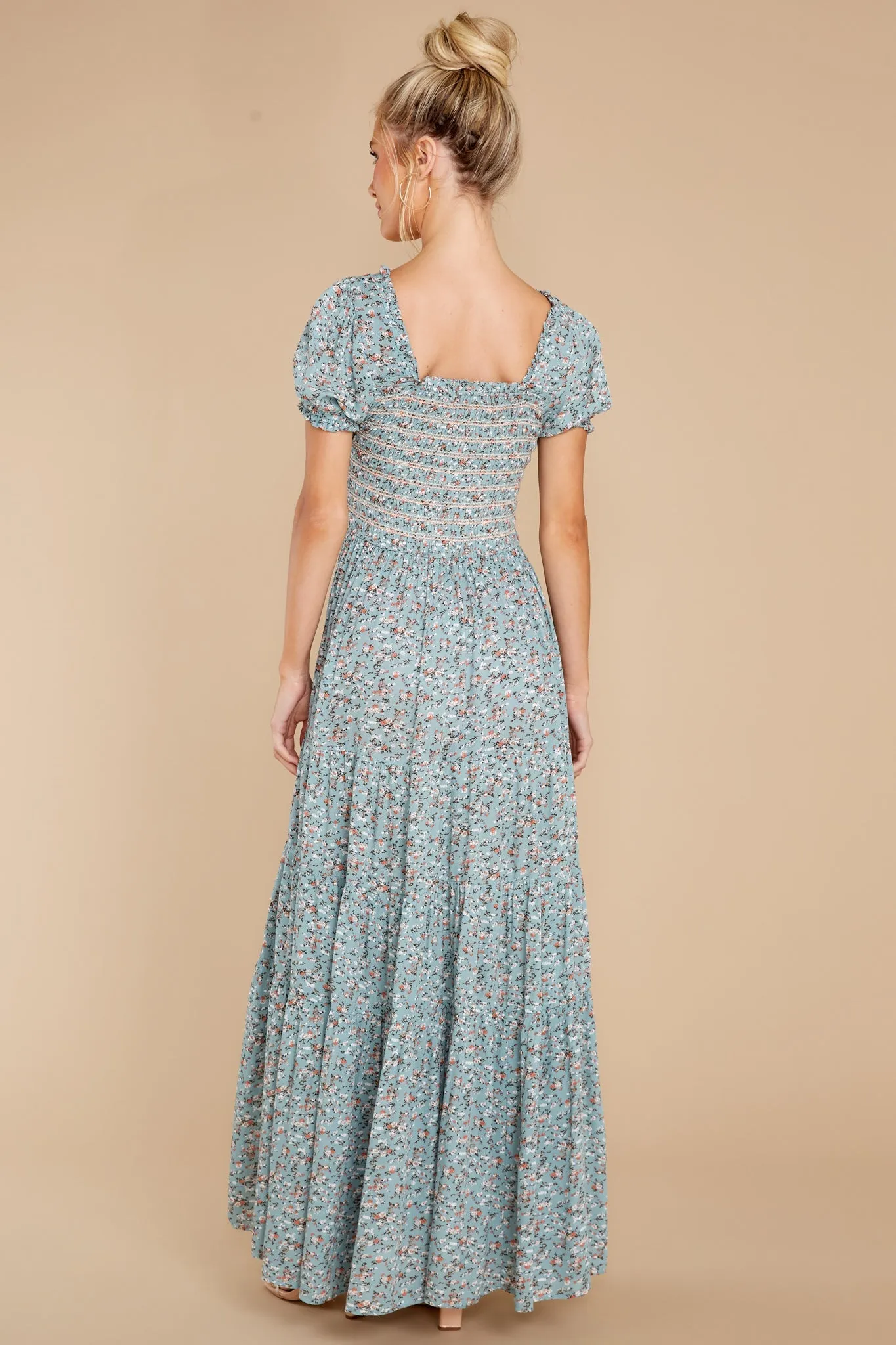 Since Then Dusty Blue Floral Print Maxi Dress