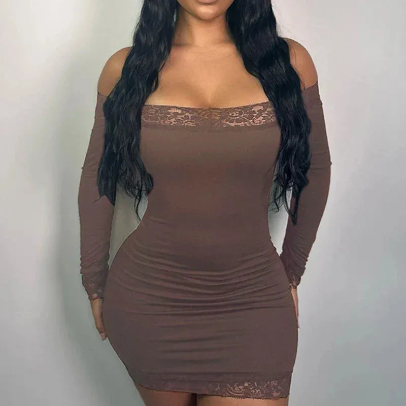 Uniwim Elegant Lace Patched Off Shoulder Dress