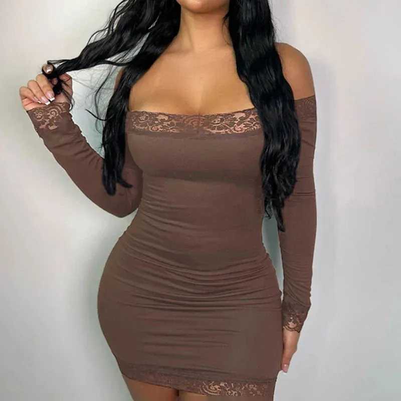 Uniwim Elegant Lace Patched Off Shoulder Dress