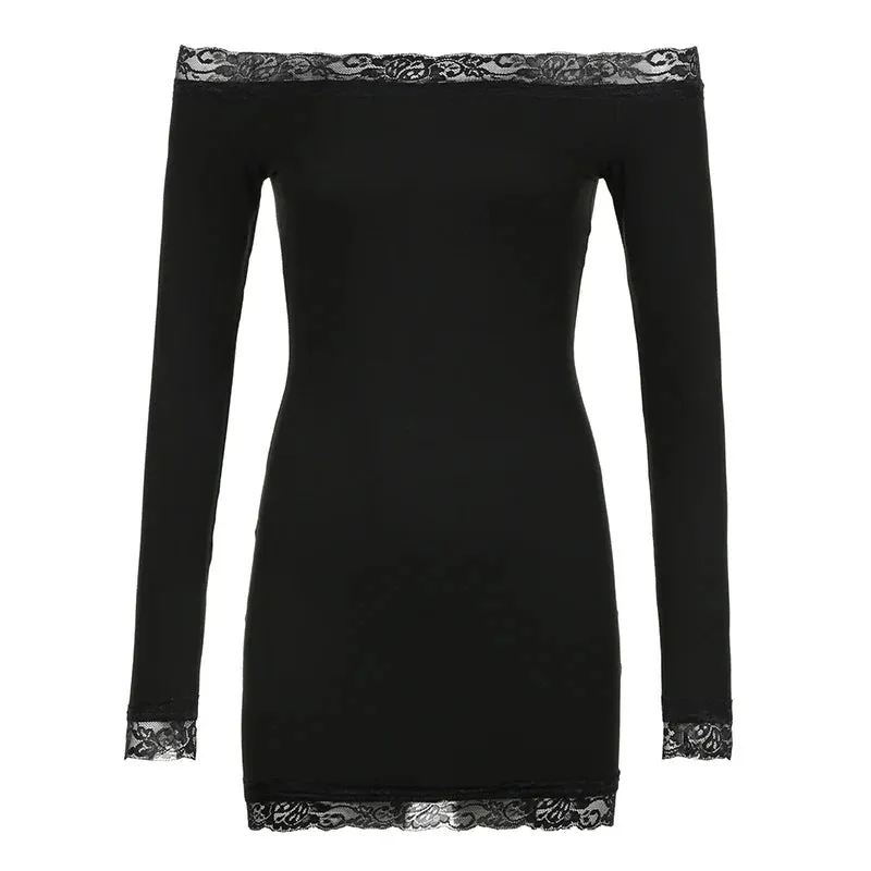 Uniwim Elegant Lace Patched Off Shoulder Dress