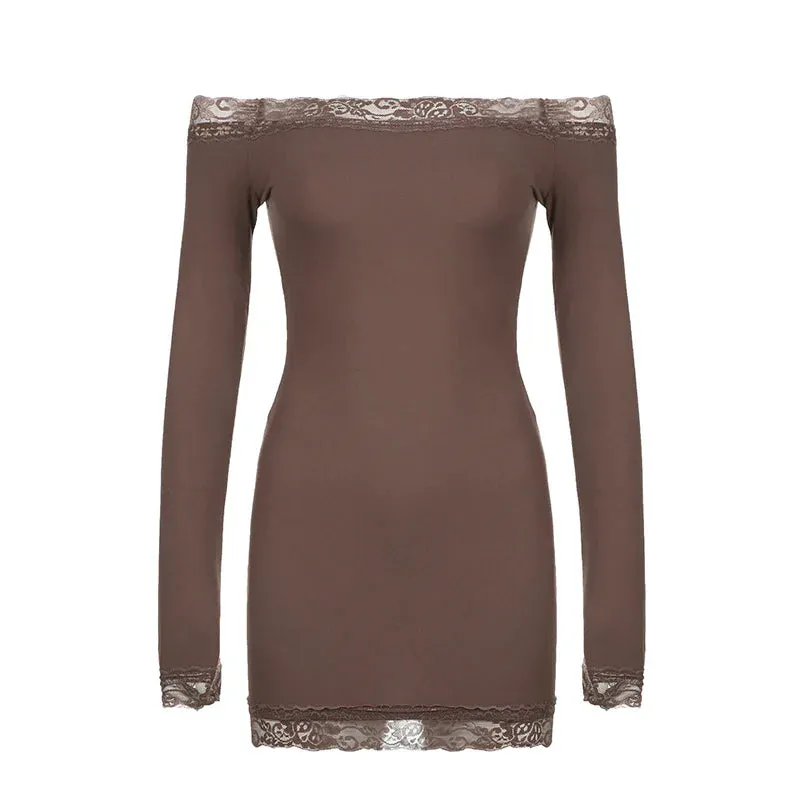 Uniwim Elegant Lace Patched Off Shoulder Dress