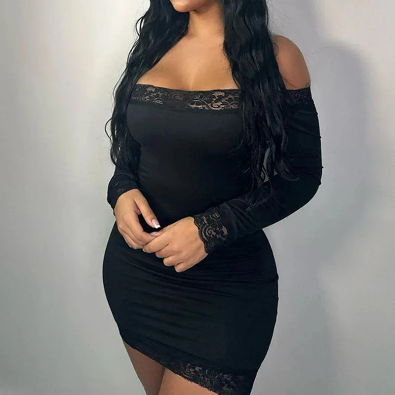Uniwim Elegant Lace Patched Off Shoulder Dress
