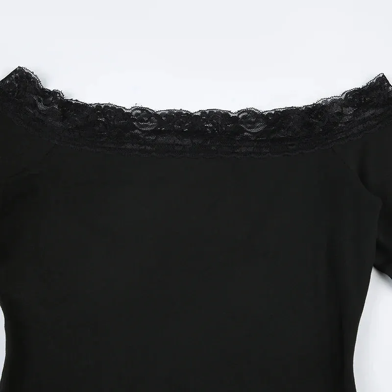 Uniwim Elegant Lace Patched Off Shoulder Dress