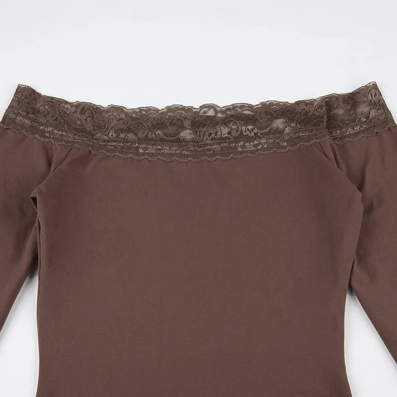 Uniwim Elegant Lace Patched Off Shoulder Dress